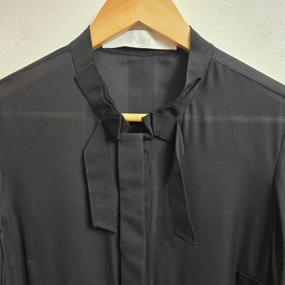 C Major Womens Black Silk Blouse Size 4 Sheer Corpcore Whimsigoth Fairy Grunge - Picture 4 of 10